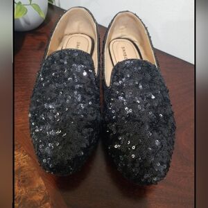 BAMBOO Black Sequin Slip-On Loafers